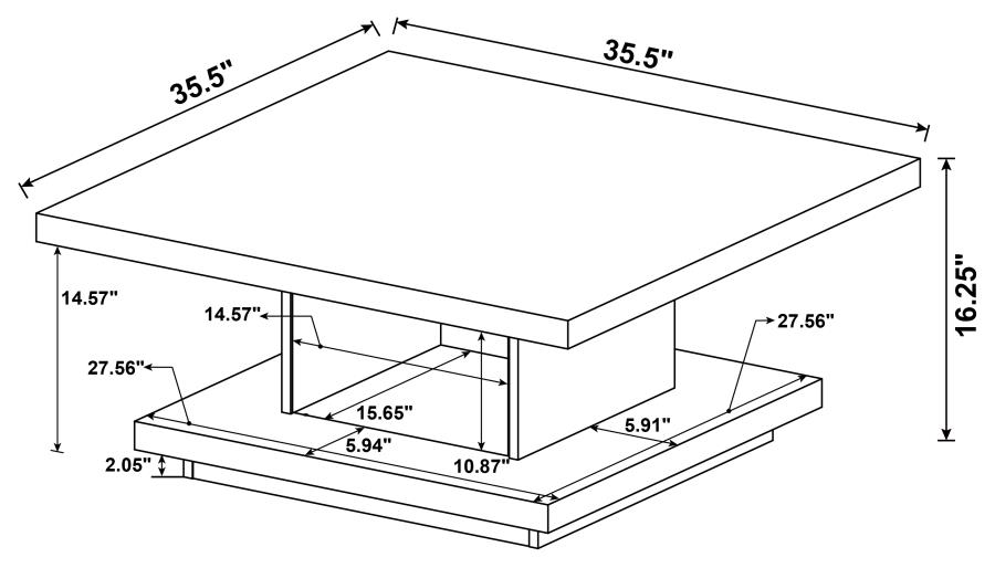 Reston Square Engineered Wood Coffee Table with Casters Cappuccino view 7