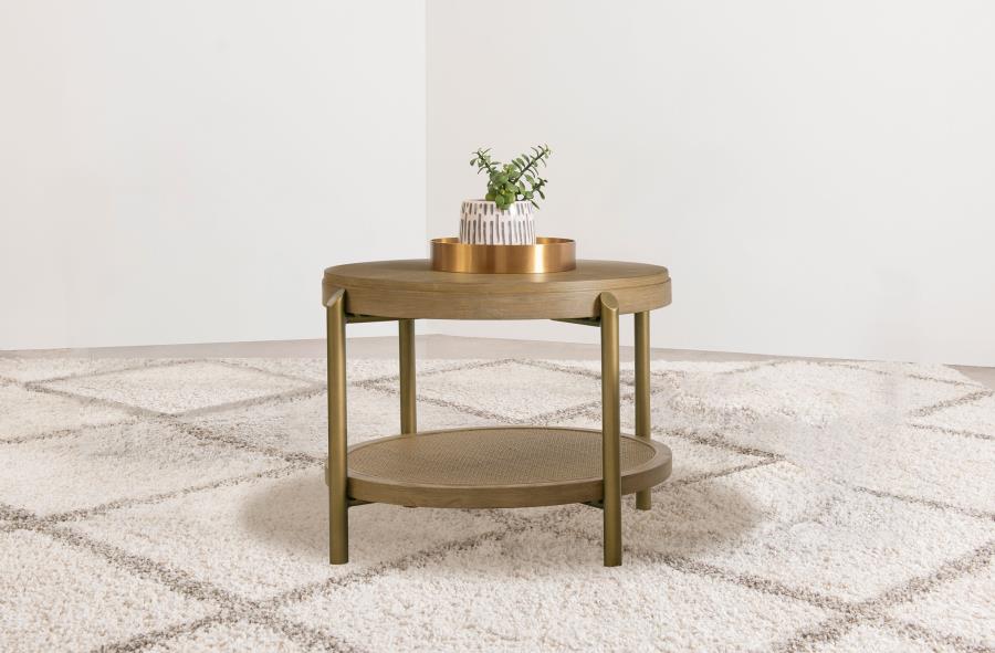 Arini Round End Side Table With Storage Shelf Sand Wash view 2