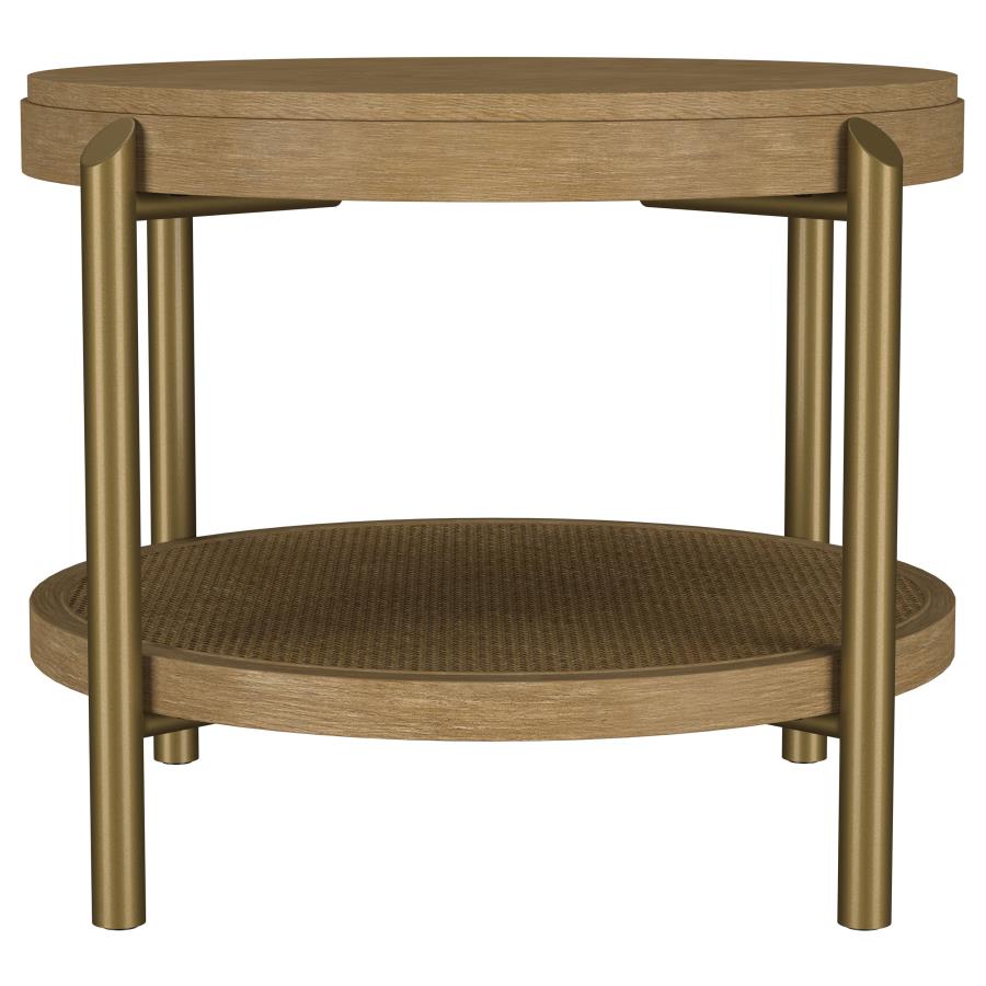 Arini Round End Side Table With Storage Shelf Sand Wash view 3