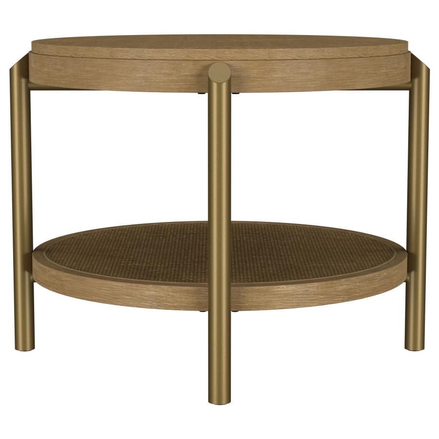 Arini Round End Side Table With Storage Shelf Sand Wash view 5