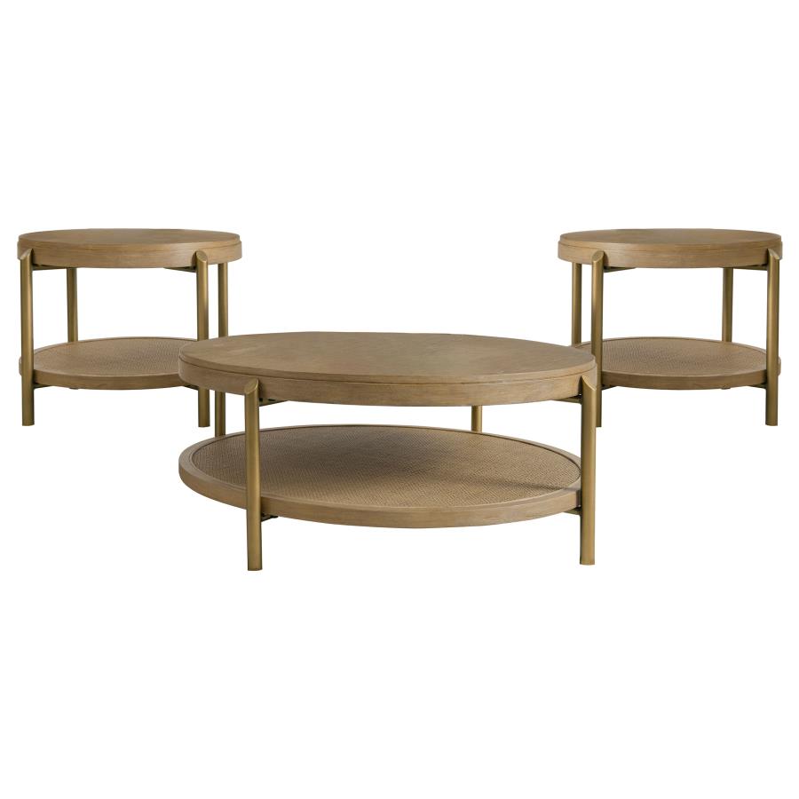 Arini 3-piece Round Coffee and End Table Set Sand Wash view 2