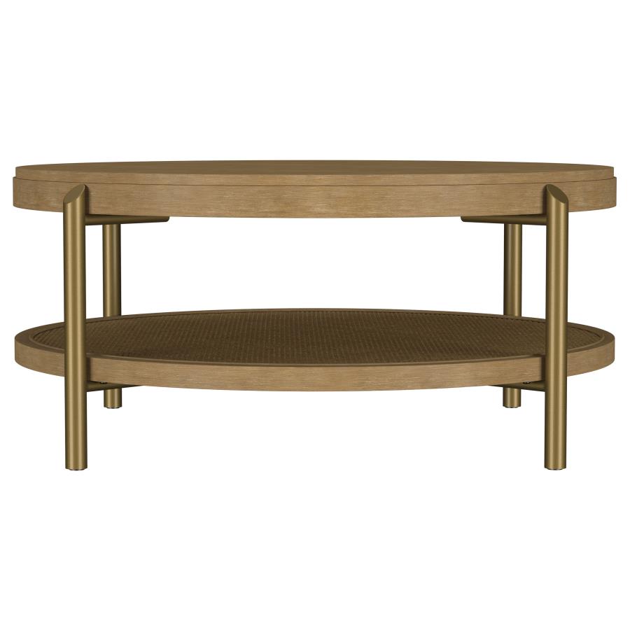 Arini Round Coffee Table With Storage Shelf Sand Wash view 3