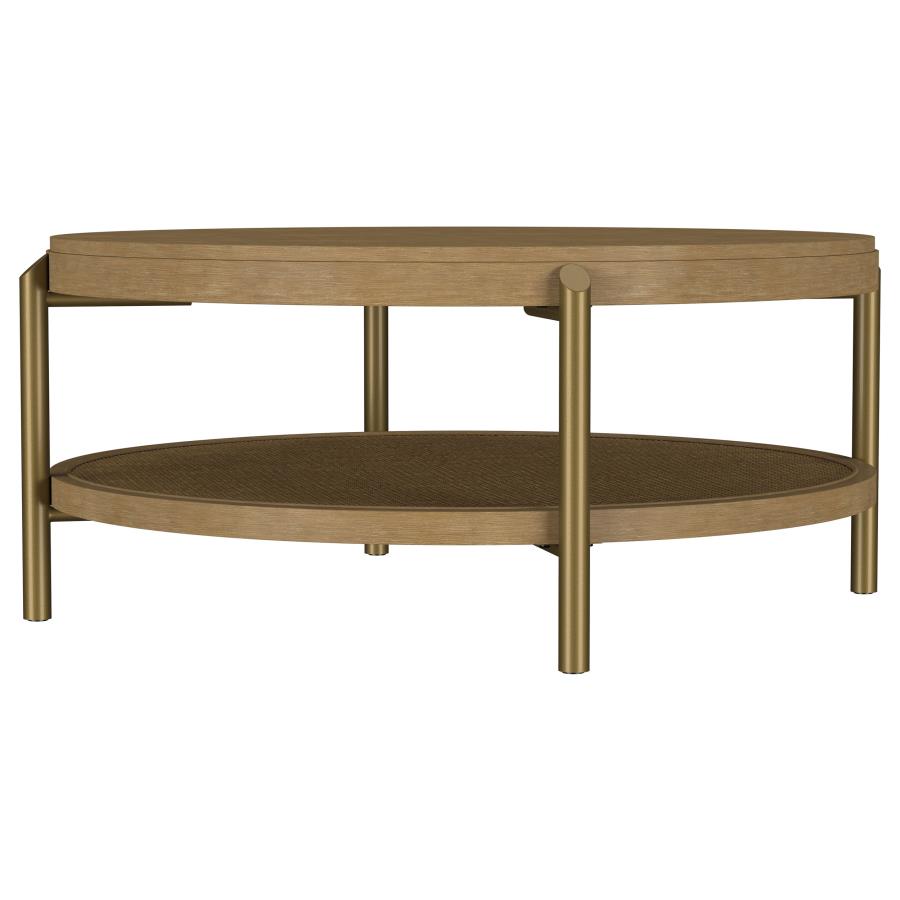 Arini Round Coffee Table With Storage Shelf Sand Wash view 4