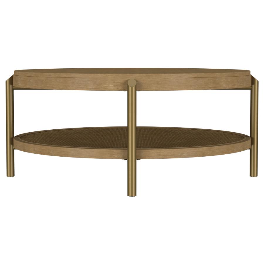 Arini Round Coffee Table With Storage Shelf Sand Wash view 5