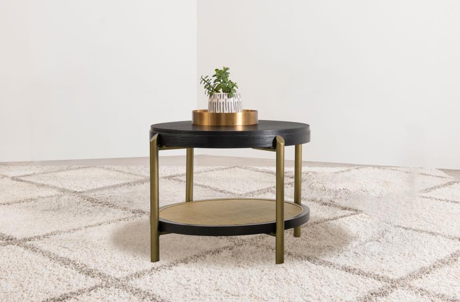 Arini Round End Side Table With Storage Shelf Black view 2