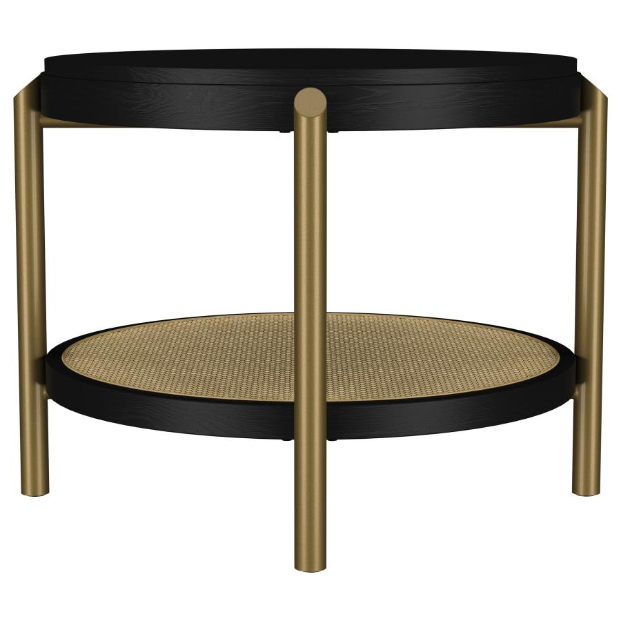 Arini Round End Side Table With Storage Shelf Black view 5