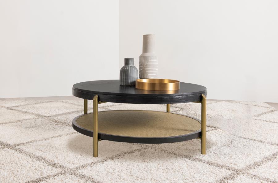 Arini Round Coffee Table With Storage Shelf Black view 2