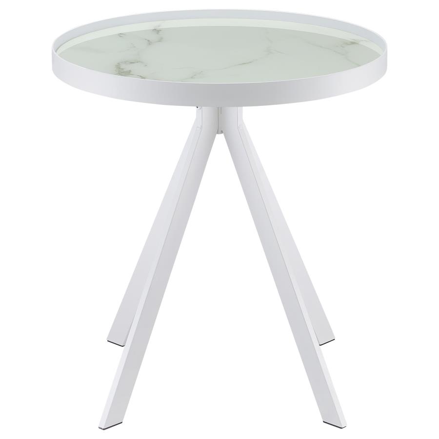 Briggs Round Marble Printed Glass Top End Side Table White view 4