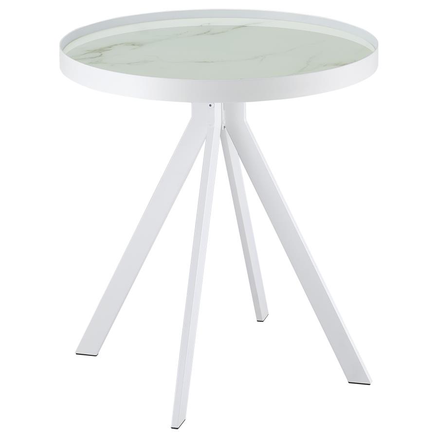 Briggs Round Marble Printed Glass Top End Side Table White view 5