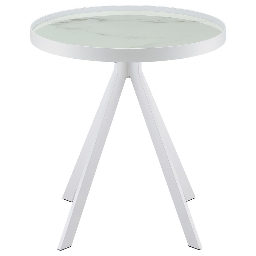 Briggs Round Marble Printed Glass Top End Side Table White view 6