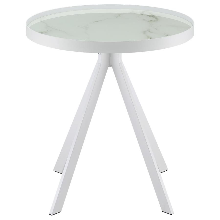Briggs Round Marble Printed Glass Top End Side Table White view 7