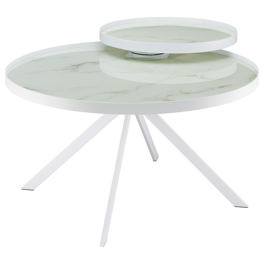 Briggs Round Marble Printed Glass Top Coffee Table White view 4