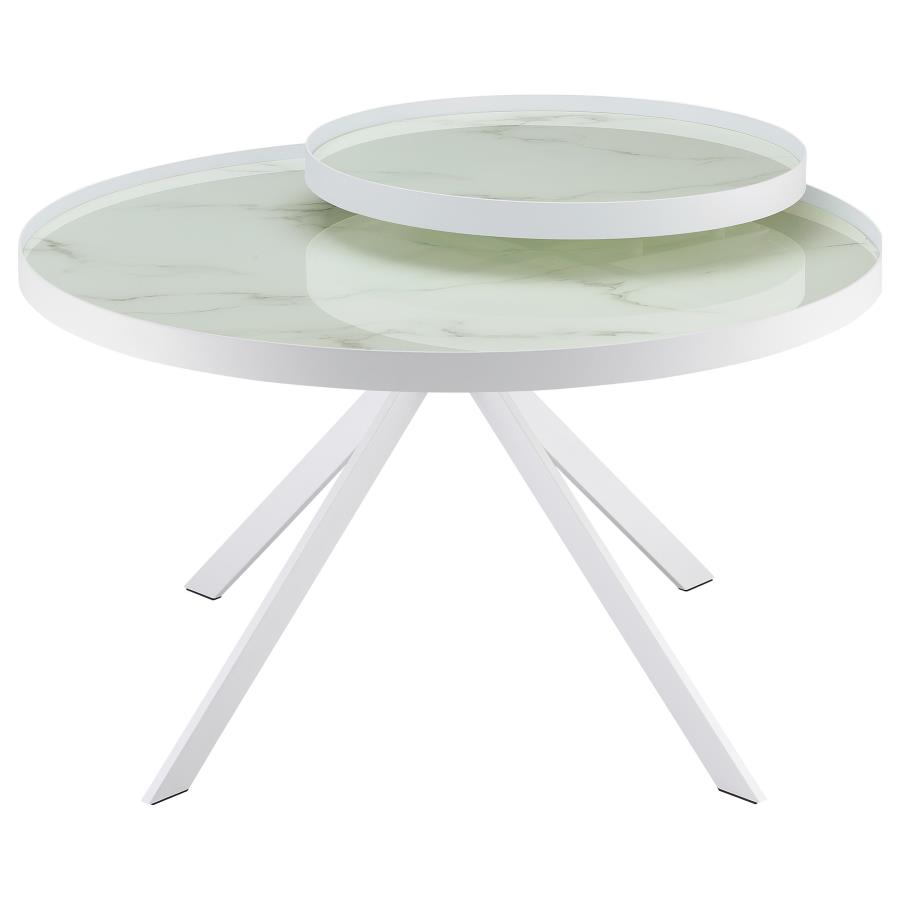Briggs Round Marble Printed Glass Top Coffee Table White view 5