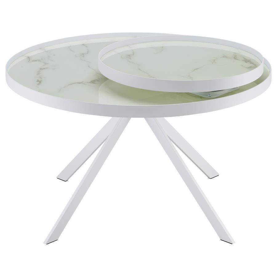 Briggs Round Marble Printed Glass Top Coffee Table White view 6