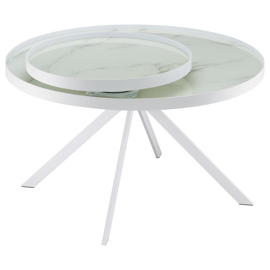 Briggs Round Marble Printed Glass Top Coffee Table White view 7