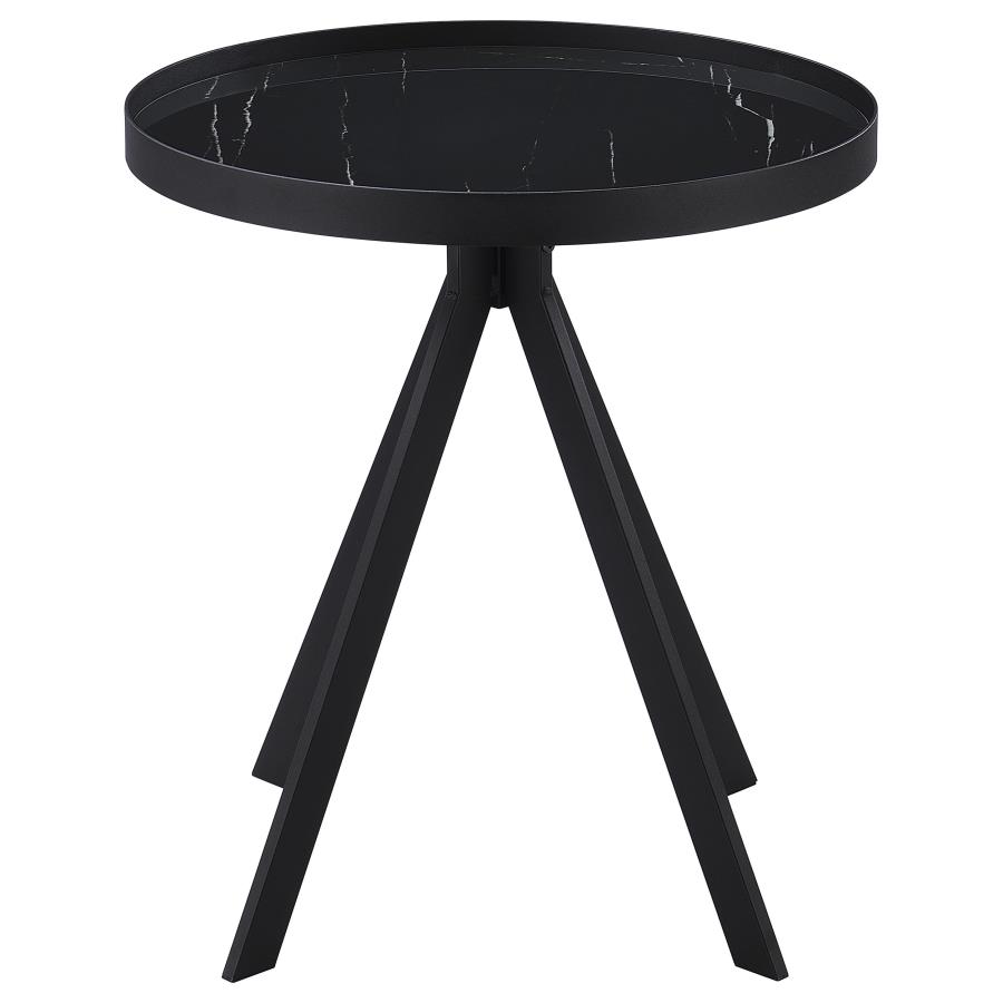 Briggs Round Marble Printed Glass Top End Table Black view 4