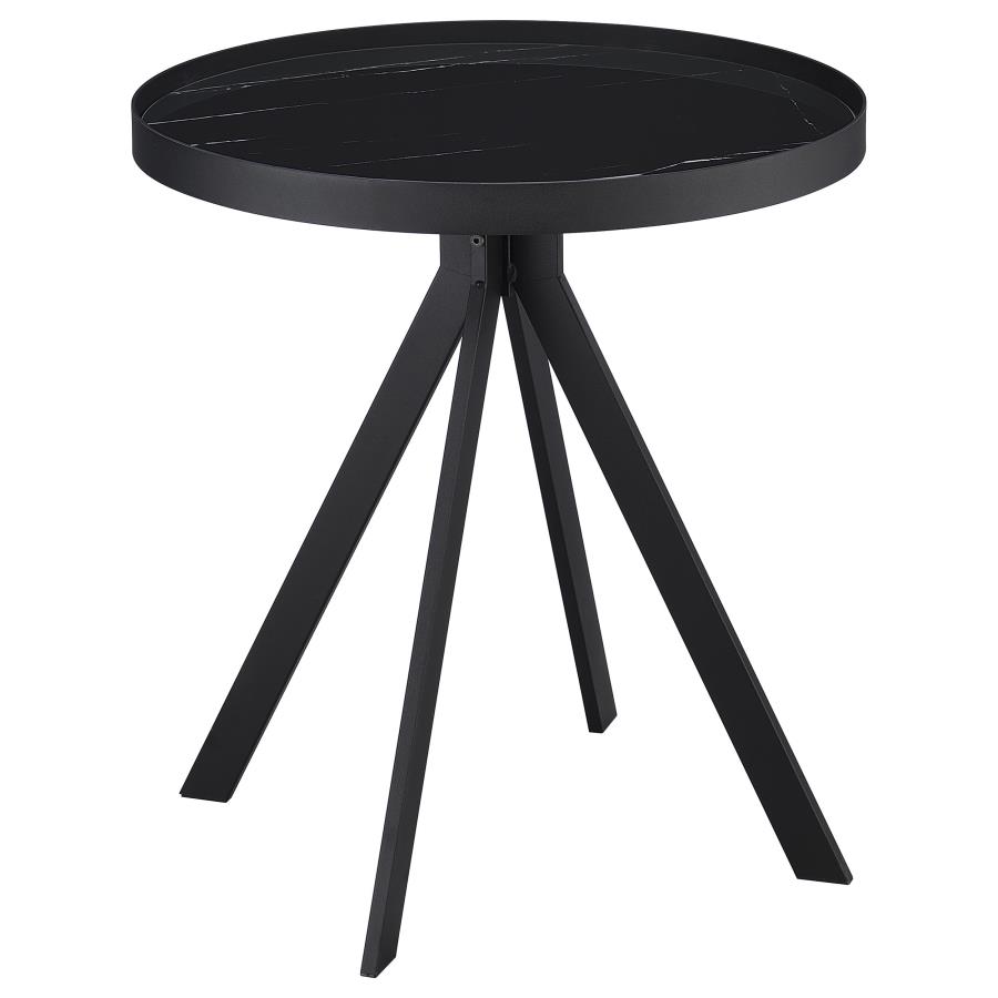 Briggs Round Marble Printed Glass Top End Table Black view 5