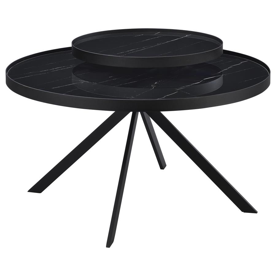 Briggs Round Marble Printed Glass Top Coffee Table Black