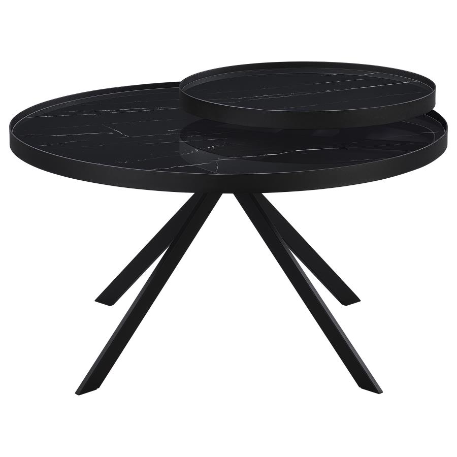 Briggs Round Marble Printed Glass Top Coffee Table Black view 5