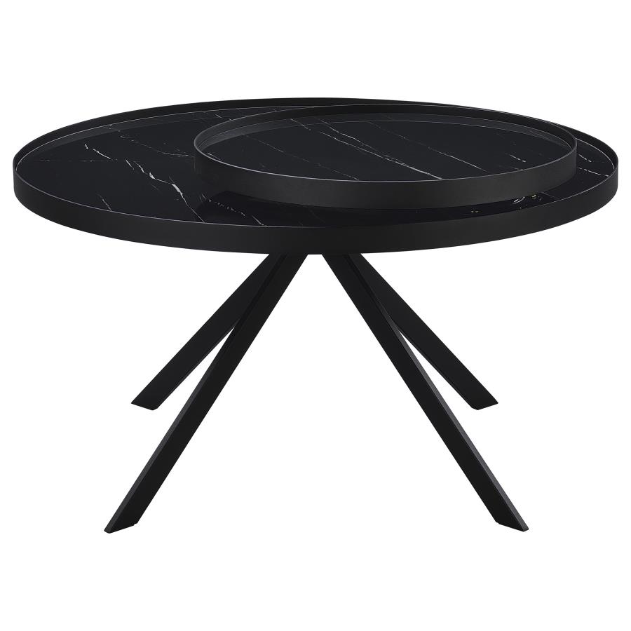 Briggs Round Marble Printed Glass Top Coffee Table Black view 6