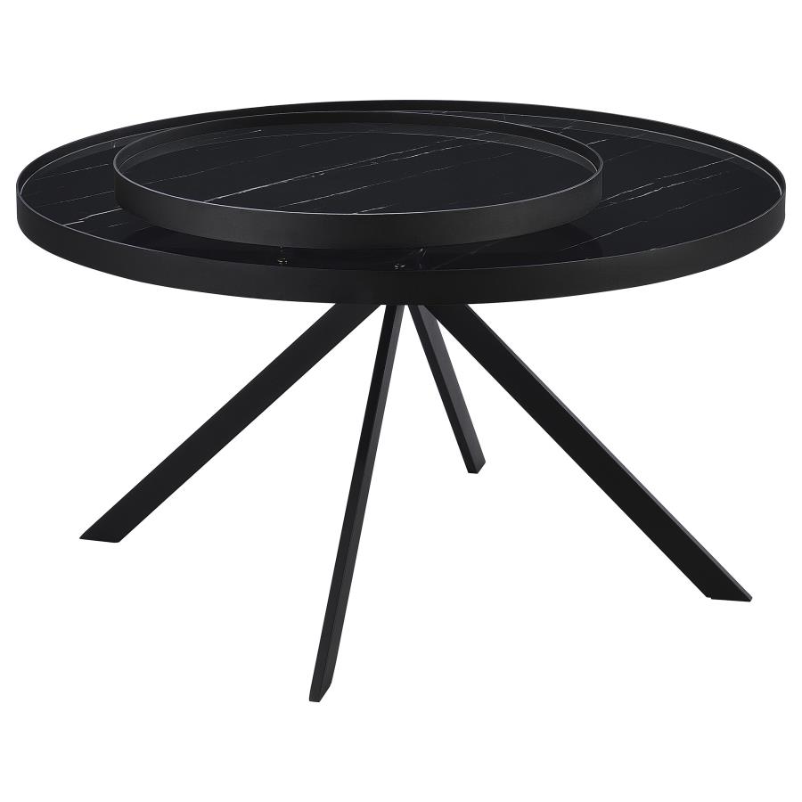 Briggs Round Marble Printed Glass Top Coffee Table Black view 7