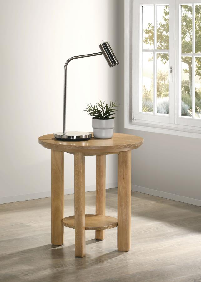 Ottowa Round Wood Side End Table with Shelf Light Oak view 2
