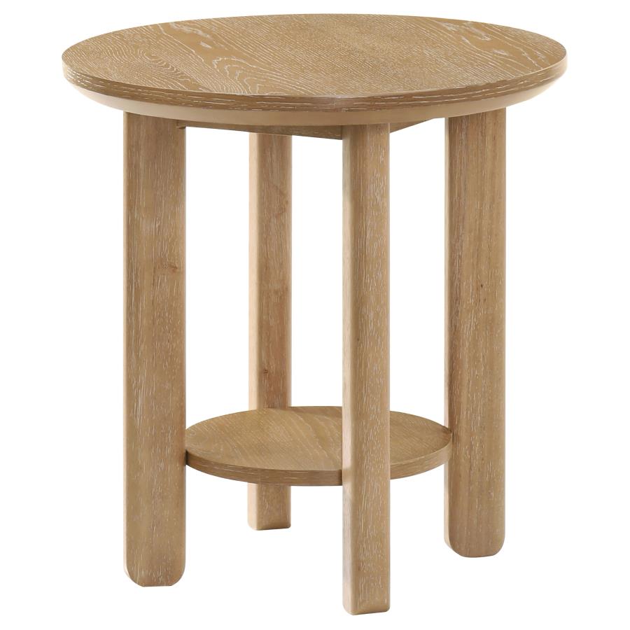Ottowa Round Wood Side End Table with Shelf Light Oak view 4