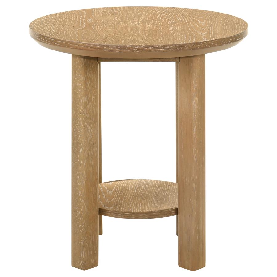 Ottowa Round Wood Side End Table with Shelf Light Oak view 5