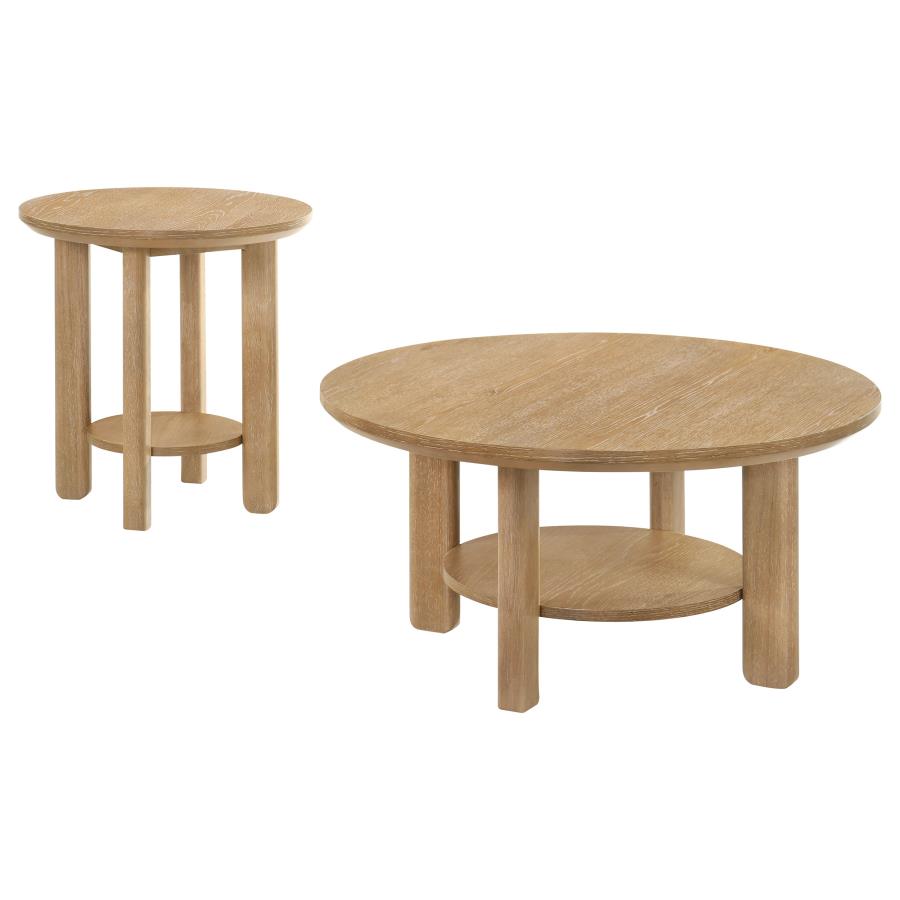 Ottowa 2-piece Round Wood Coffee Table Set Light Oak view 2