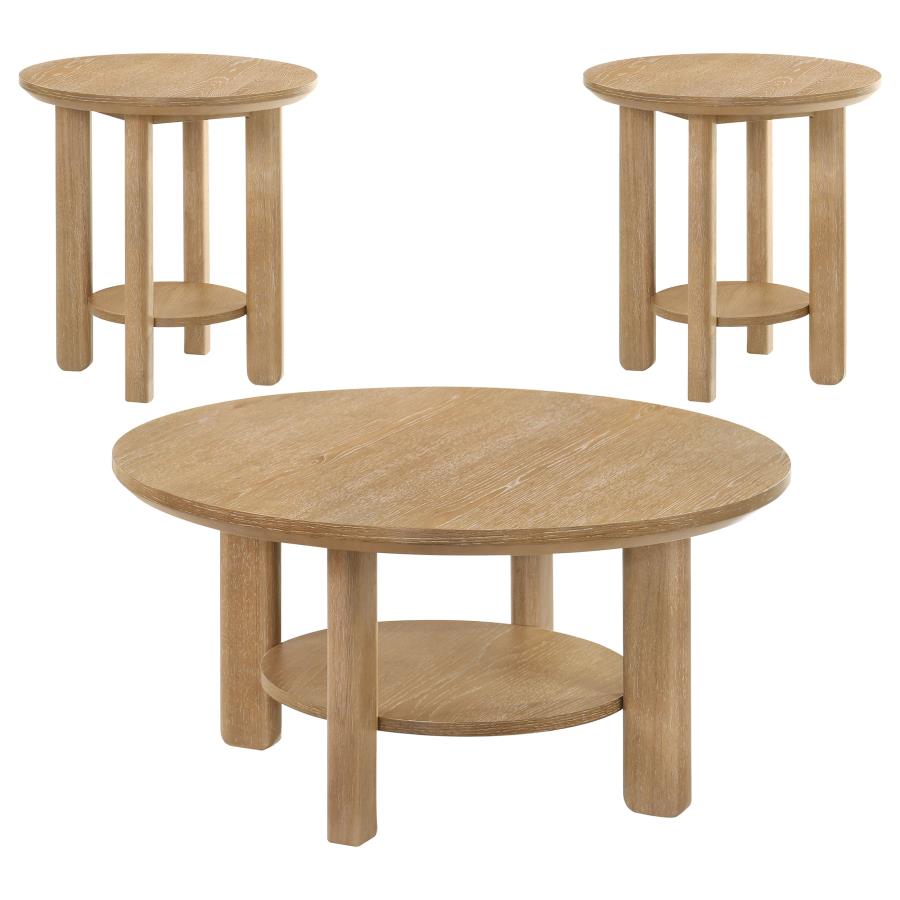 Ottowa 3-piece Round Wood Coffee Table Set Light Oak view 2
