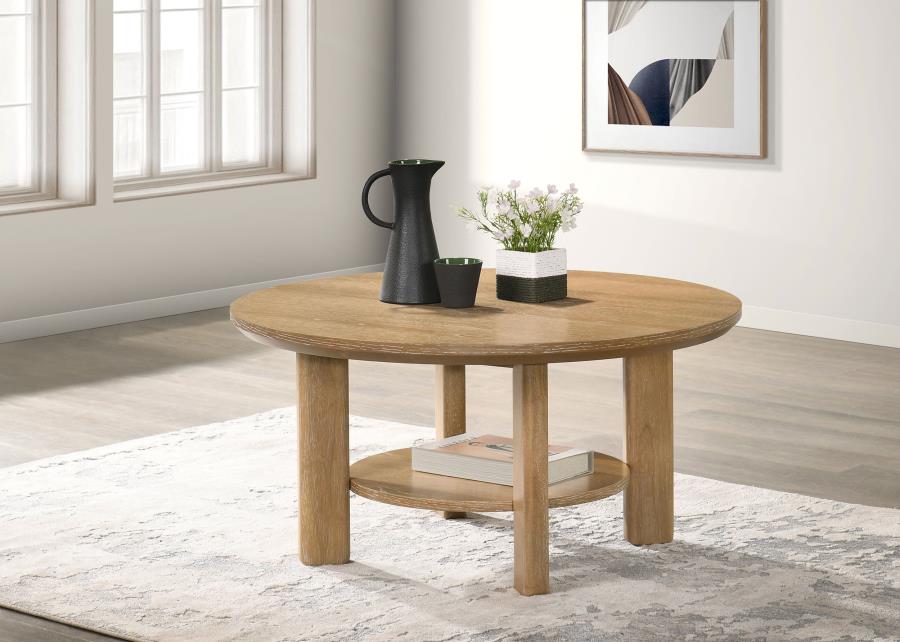 Ottowa 36-inch Round Wood Cocktail Coffee Table Light Oak view 2