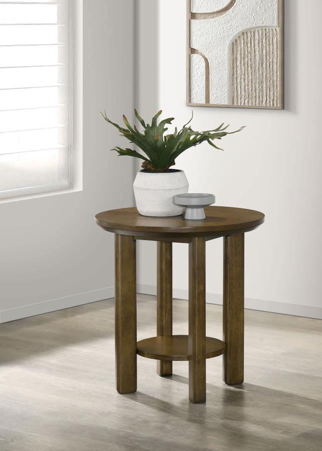 Ottowa 22-Inch Round Wood Side End Table with Shelf Brown view 2