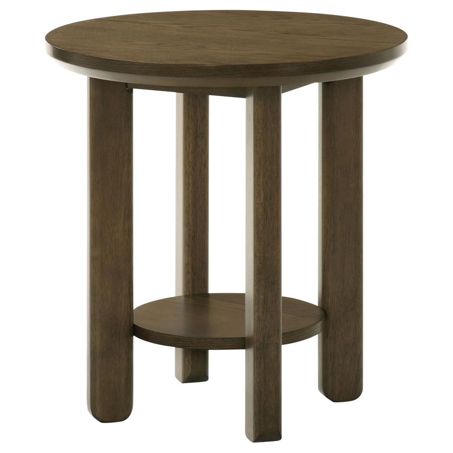 Ottowa 22-Inch Round Wood Side End Table with Shelf Brown view 4