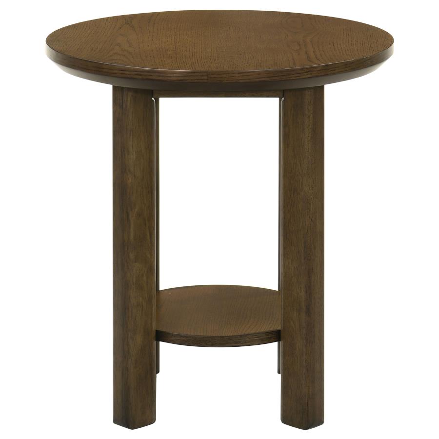 Ottowa 22-Inch Round Wood Side End Table with Shelf Brown view 5