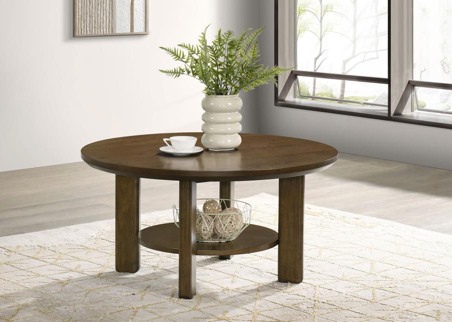 Ottowa 35-inch Round Wood Cocktail Coffee Table Brown view 2
