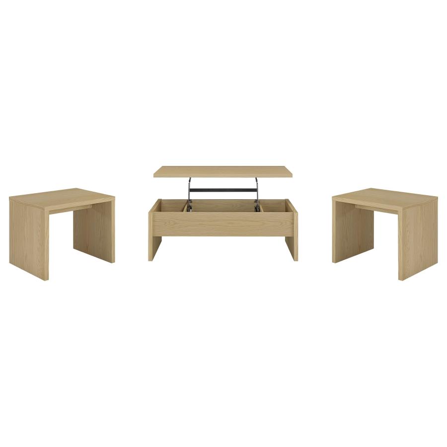 Canoga 3-piece Lift Top Cocktail Coffee Table Set Light Oak view 2