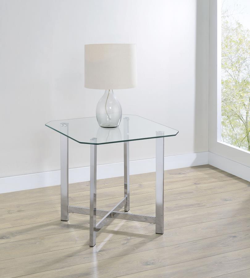 Cronin Square Tempered Glass Top Side End Table Chrome view 2