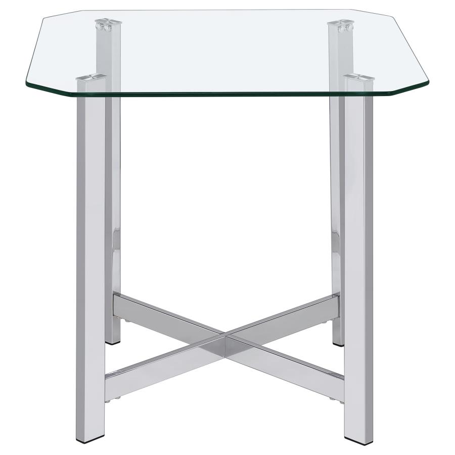 Cronin Square Tempered Glass Top Side End Table Chrome view 3