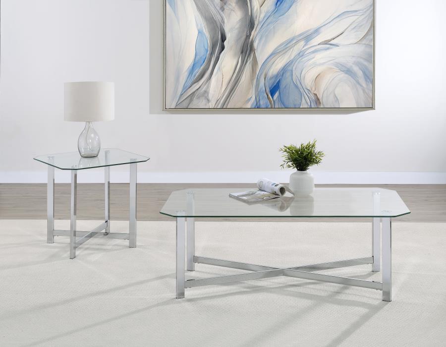 Cronin Square Tempered Glass Top Side End Table Chrome view 7