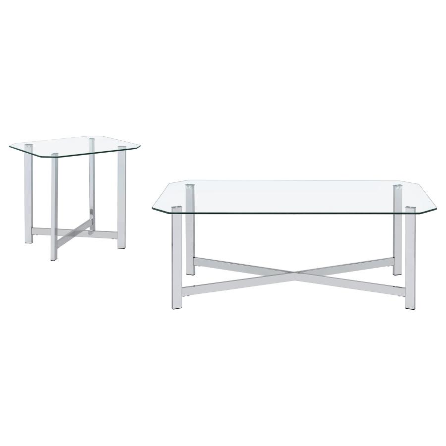 Cronin 2-piece Tempered Glass Top Coffee Table Set Chrome view 2