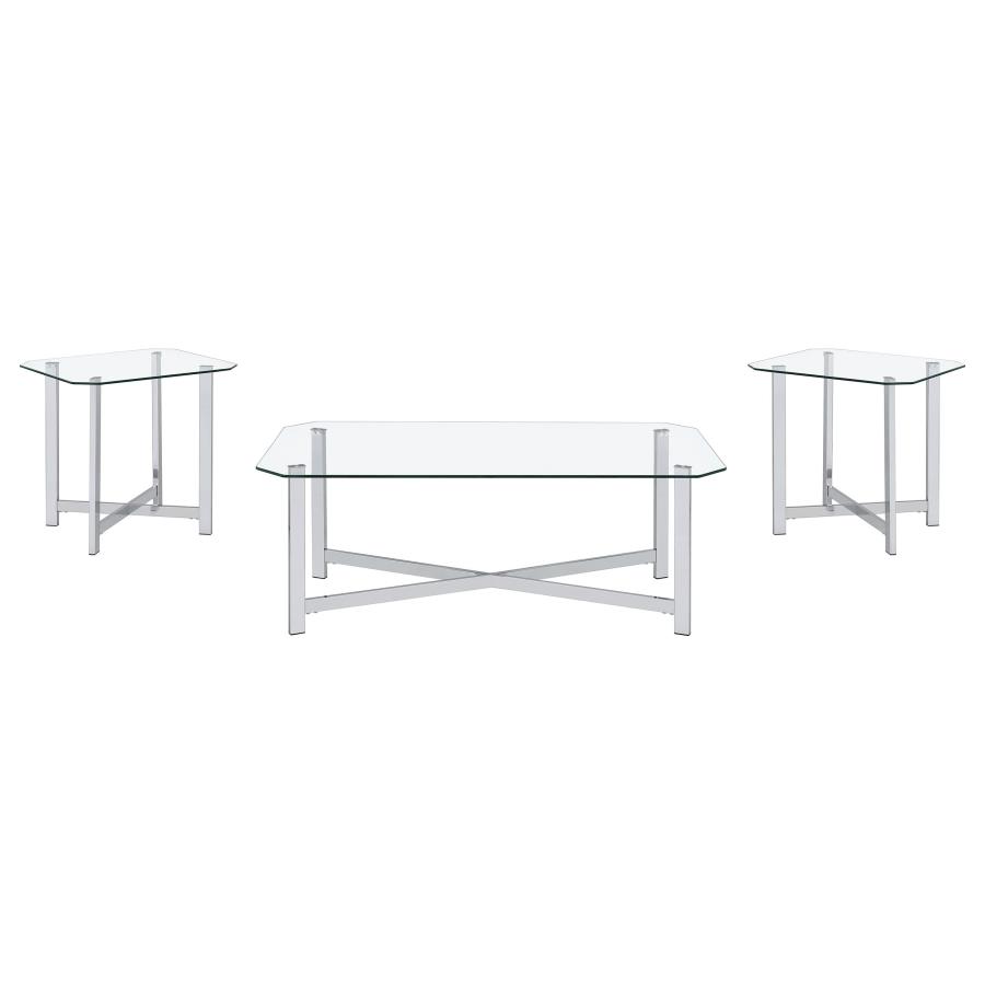 Cronin 3-piece Tempered Glass Top Coffee Table Set Chrome view 2