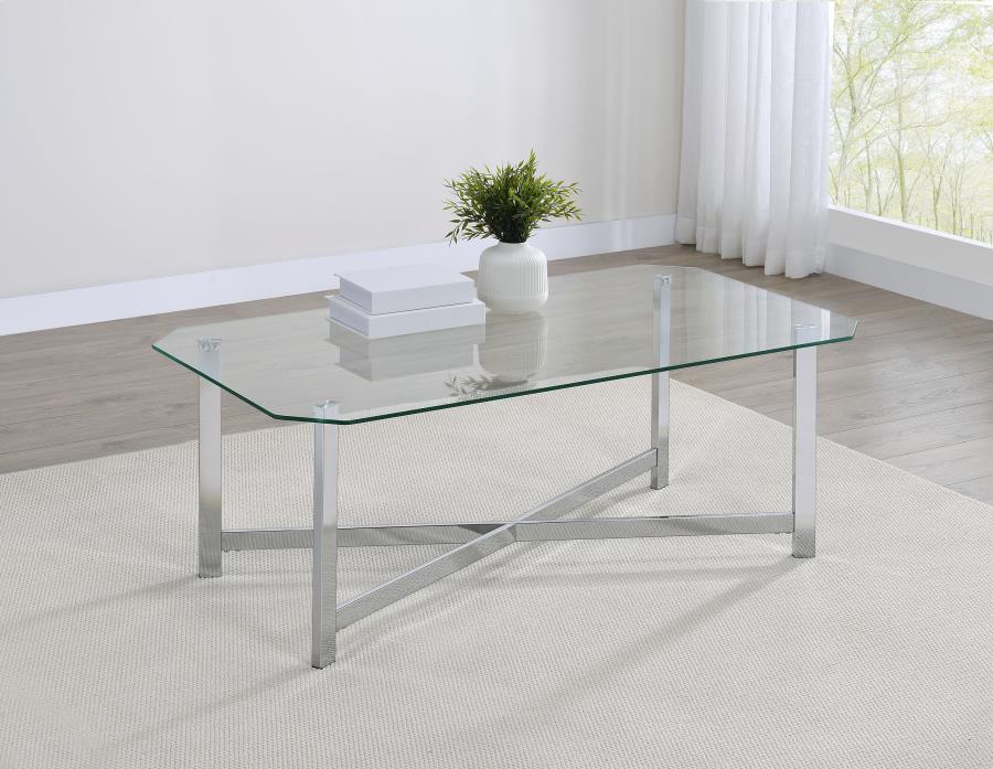 Cronin Rectangular Tempered Glass Top Cocktail Coffee Table Chrome view 2