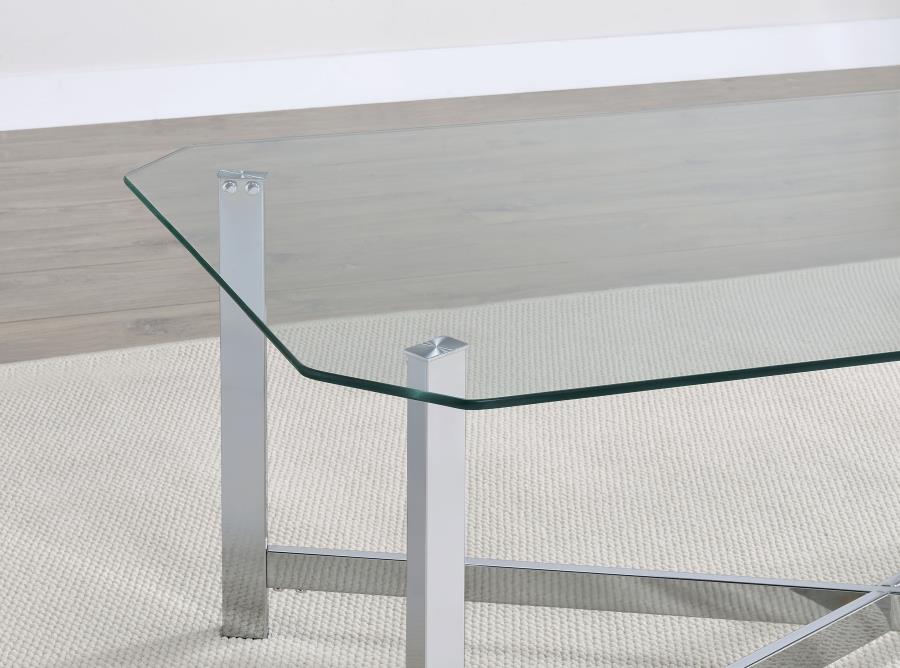 Cronin Rectangular Tempered Glass Top Cocktail Coffee Table Chrome view 5