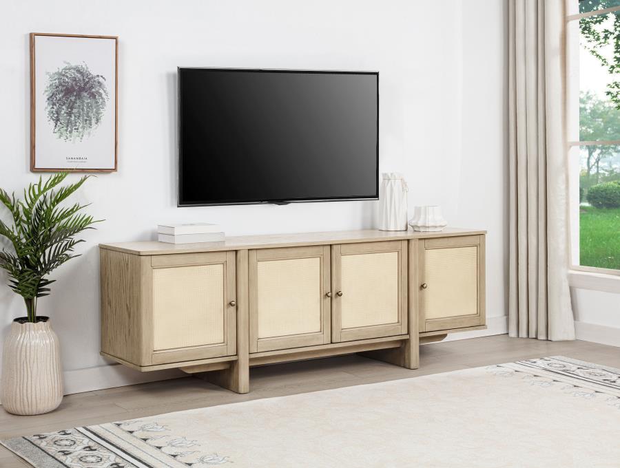 Kailani 79-inch 4-door Cane TV Stand Media Console Beige Oak view 2