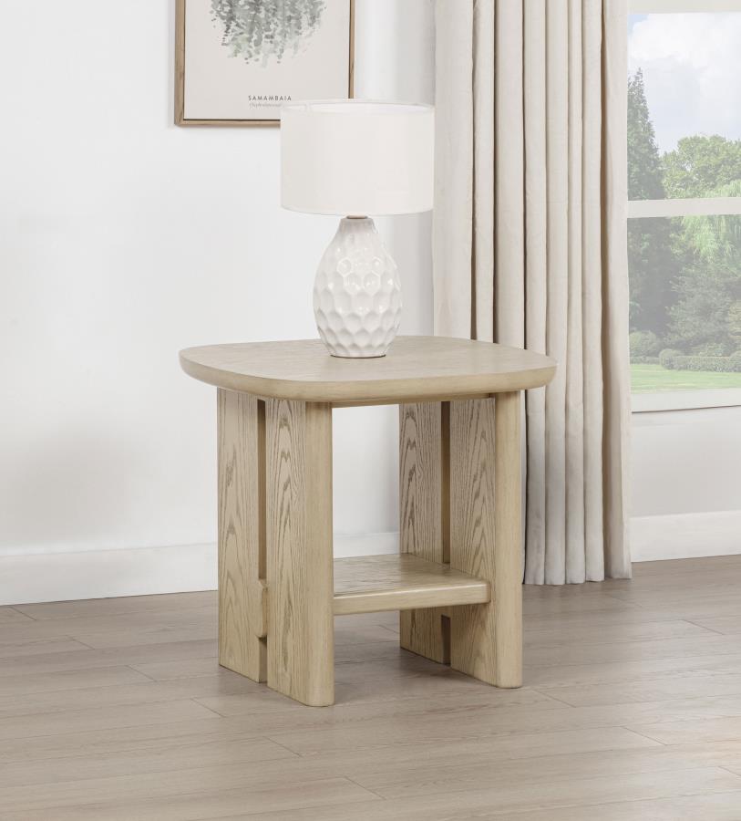 Kailani Coastal Square End Side Table with Shelf Beige Oak view 2