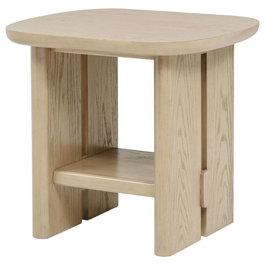 Kailani Coastal Square End Side Table with Shelf Beige Oak view 4