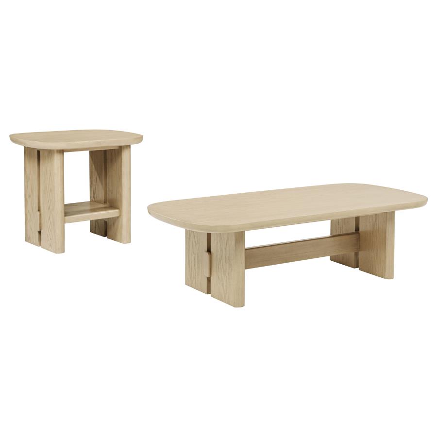 Kailani 2-piece Coastal Coffee and End Table Set Beige Oak view 2