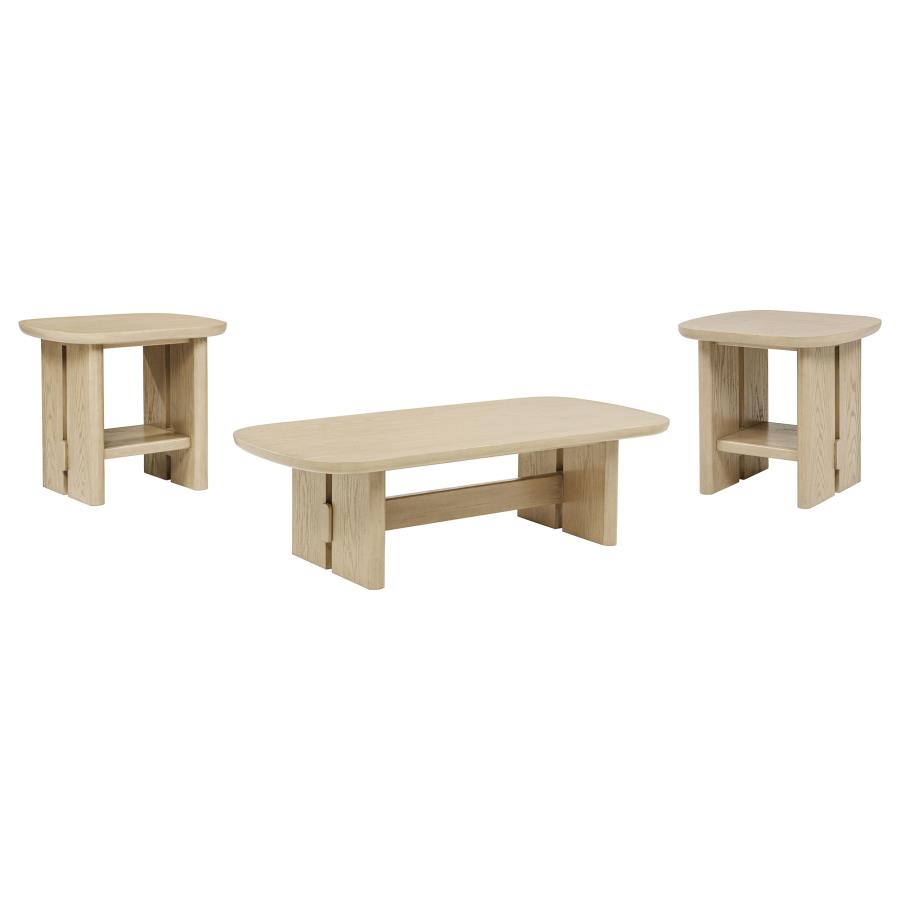 Kailani 3-piece Coastal Coffee and End Table Set Beige Oak view 2