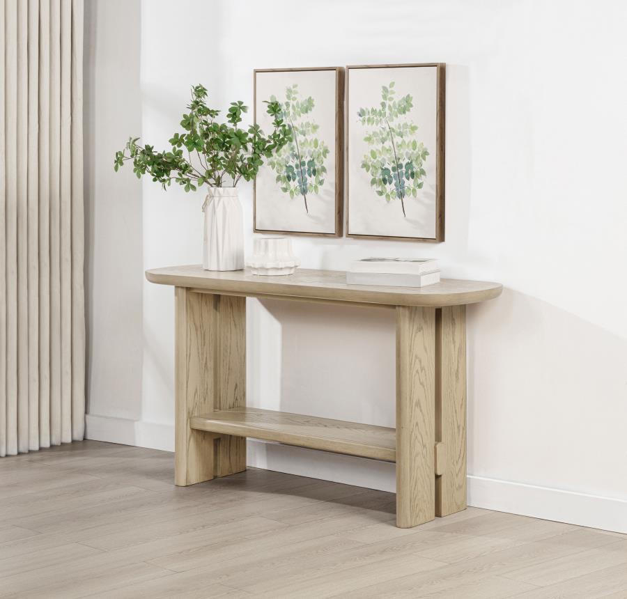 Kailani Coastal Sofa Console Table with Shelf Beige Oak view 2