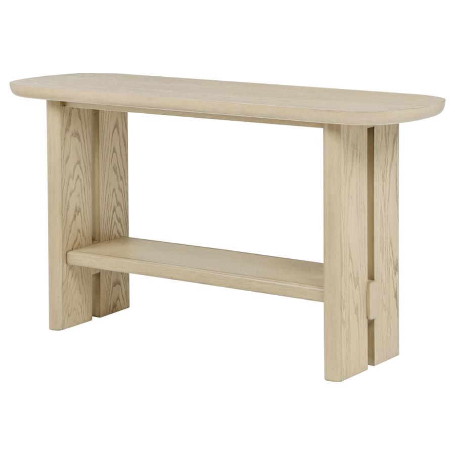 Kailani Coastal Sofa Console Table with Shelf Beige Oak view 4